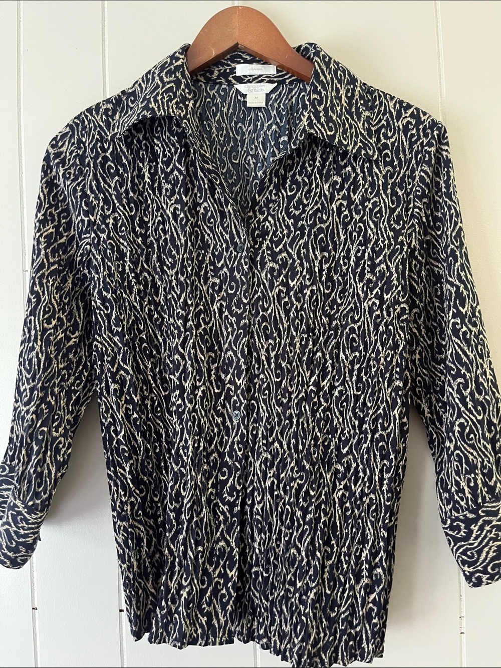 Christopher & Banks Navy and Cream Printed Button-Up Top